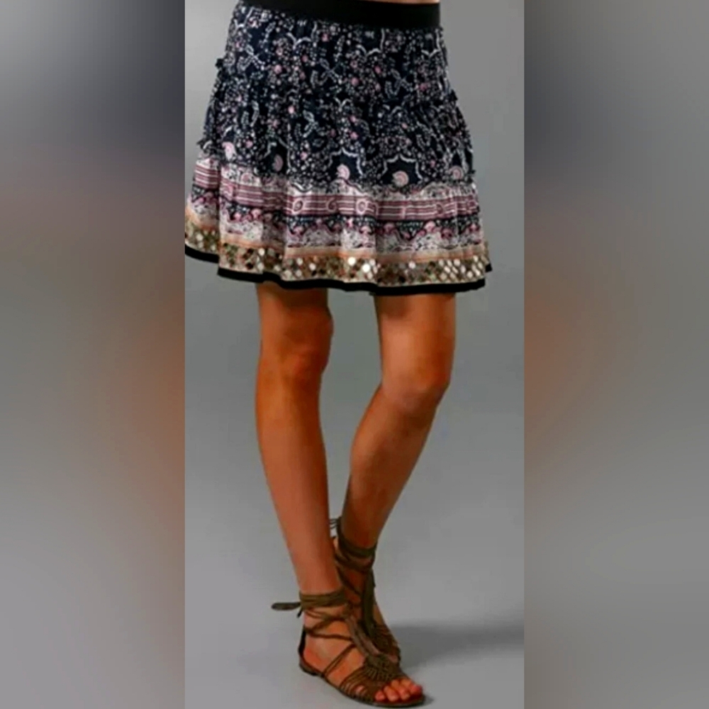 Free People Floral Print Sequins Mini Skirt Size L